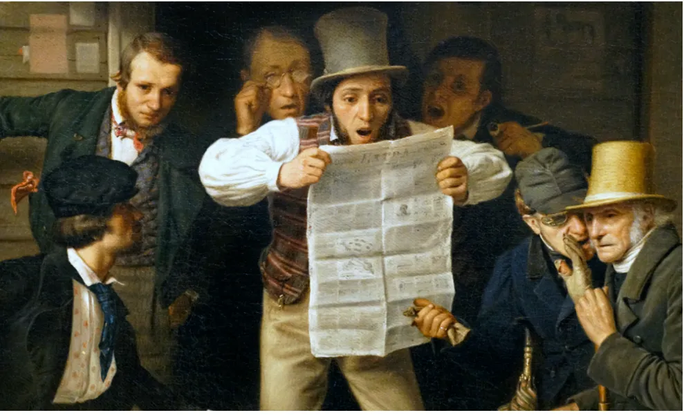 Richard Caton Woodville's painting showing shocked newspaper readers regardin "War News from Mexico," 1848.